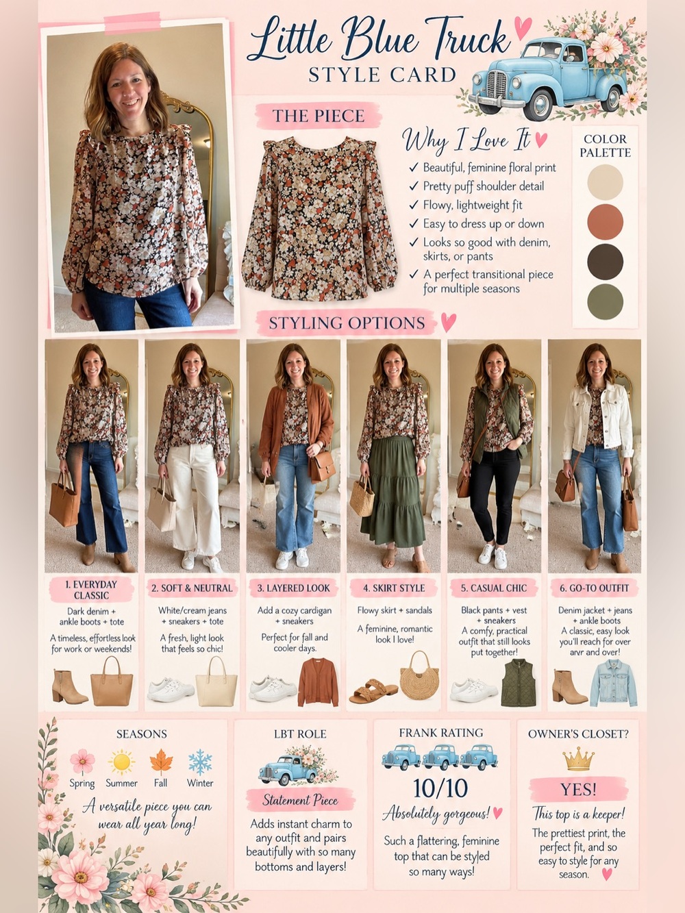 E&m floral puff shoulder blouse